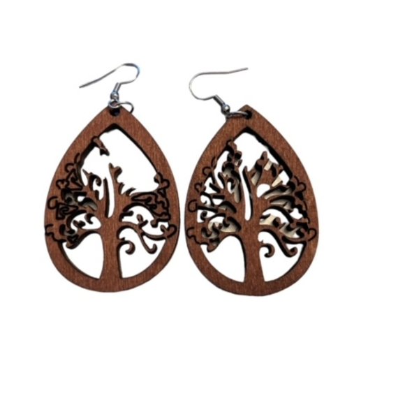Wood Tree of life earring - Picture 1 of 2